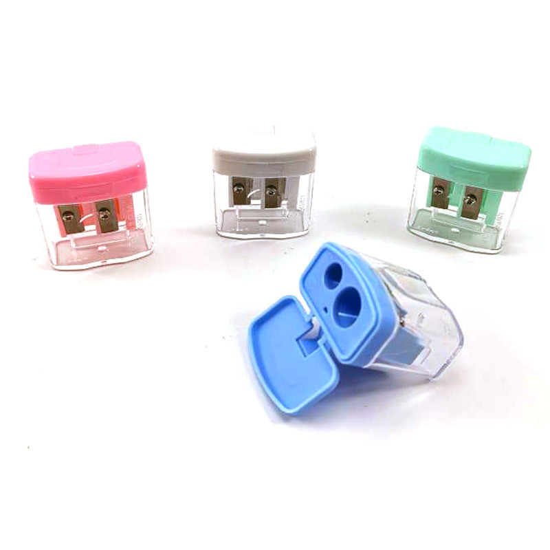 

Double Holes Plastic Pencil Sharpeners Candy Color Transparent Standard Pencil Cutting Machine 0576
