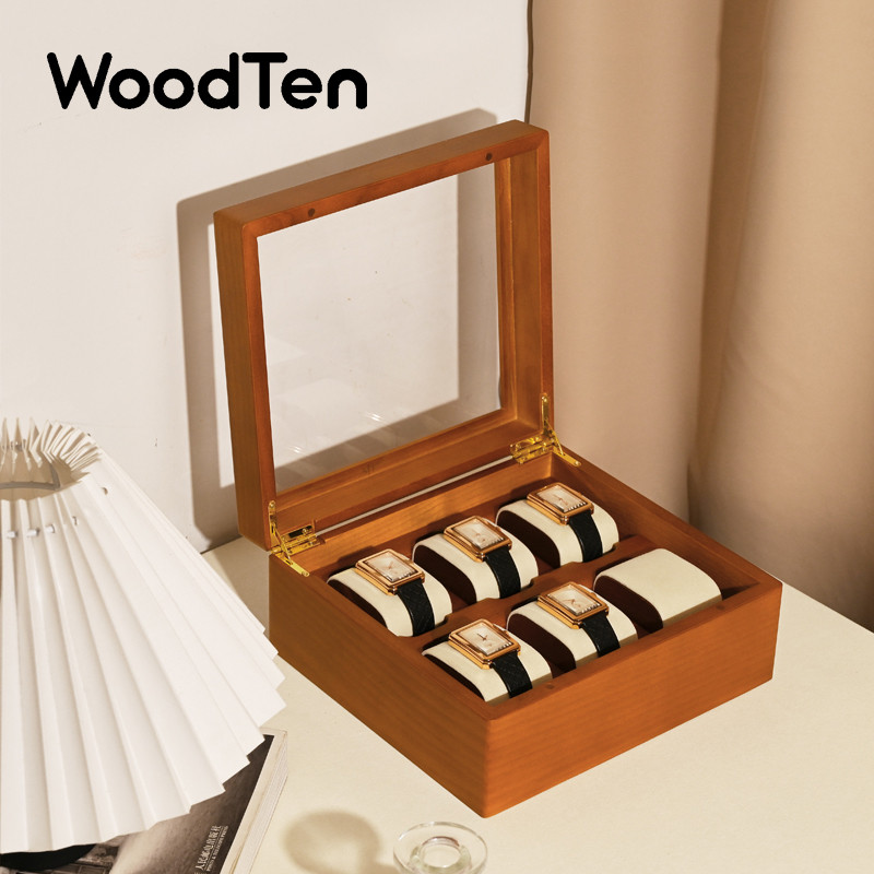 WoodTen 1/2/6 Grid Watch Box Wood Watch Organizer Portable Watch Storage Pillow Bag Watch Box Jewelr