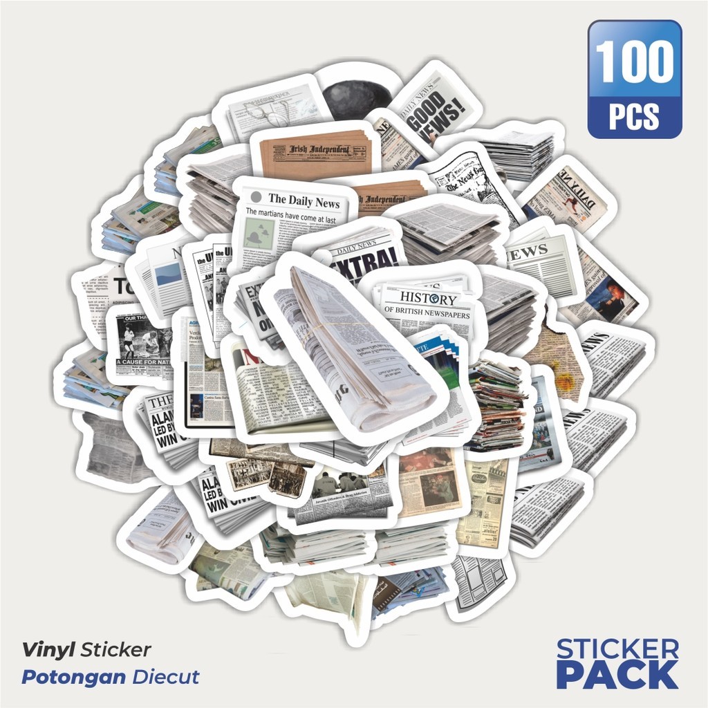 

100 PCS STIKER Koran Sticker Waterproof Aesthetic- Untuk Laptop, Motor, dan Helm - Paper Stationery Pack
