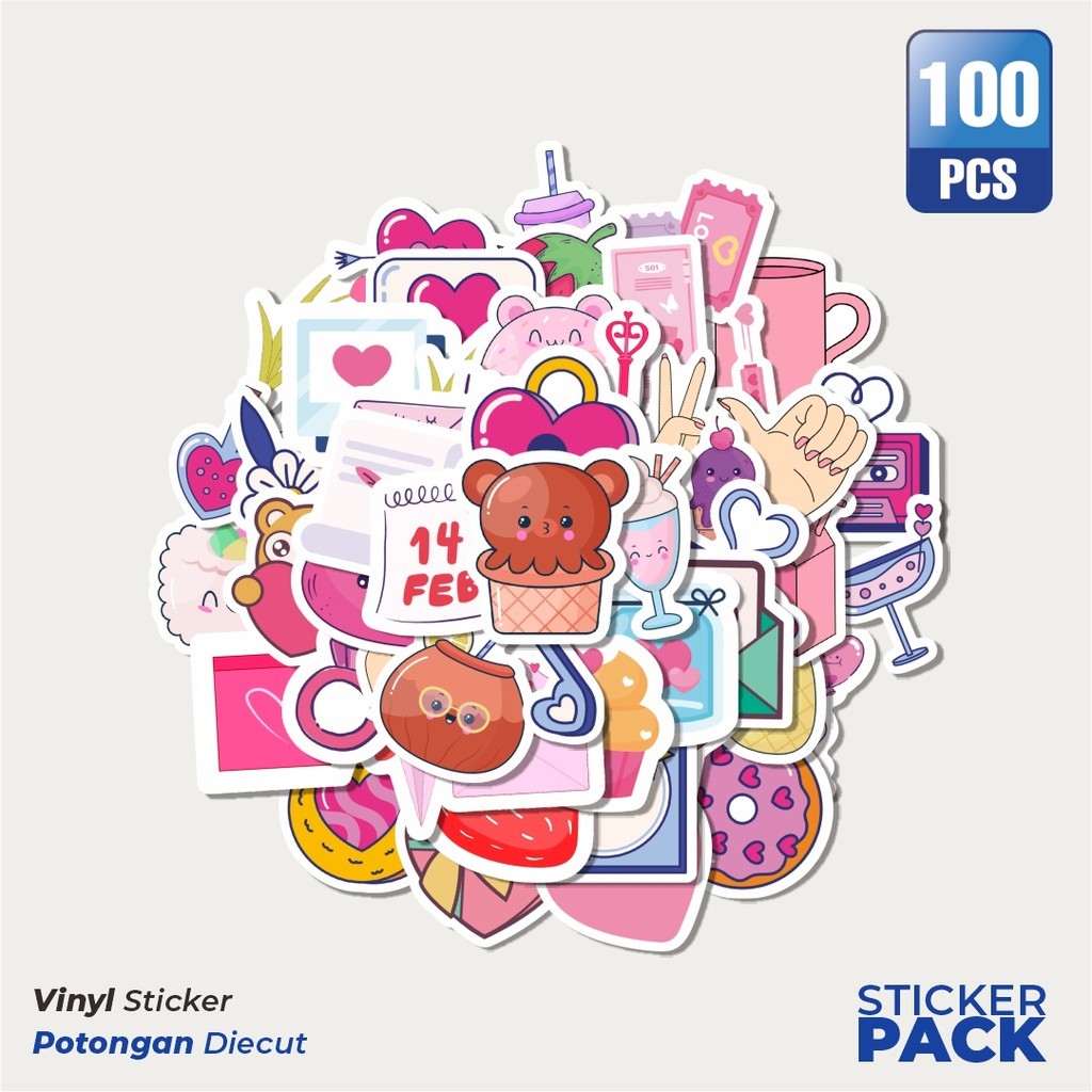 

Stiker Vinyl Stiiker Kartun Kawaii Warna Pink Waterproof Aesthetic- Untuk Laptop, Motor, dan Helm - Paper Stationery Pack