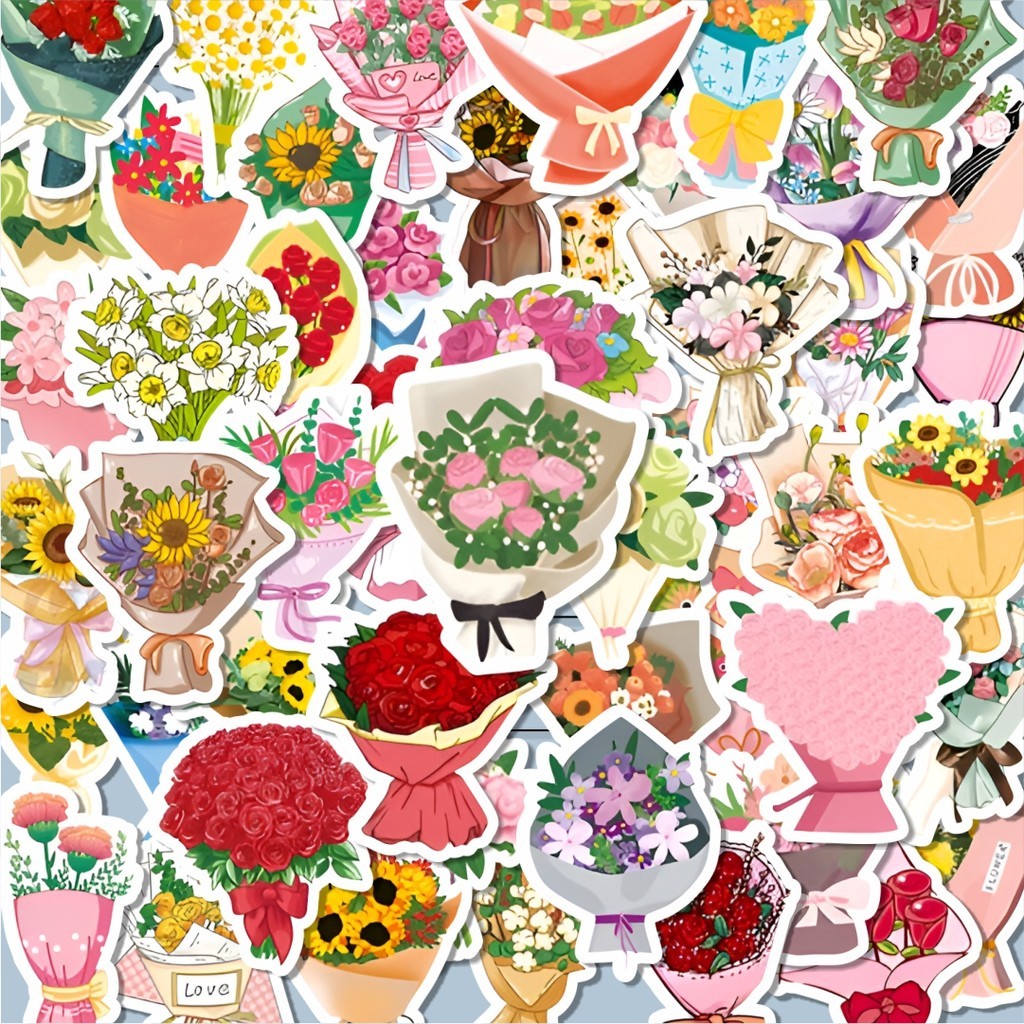 

100PCS Lucu Stiker Bucket Bunga Stiker Aesthetic Stiker Anti Air Stikers Berperekat Waterproof sticker decal buat Motor Helm Buku Journal Koper Casing HP Laptop Botol Minum Hadiah anak