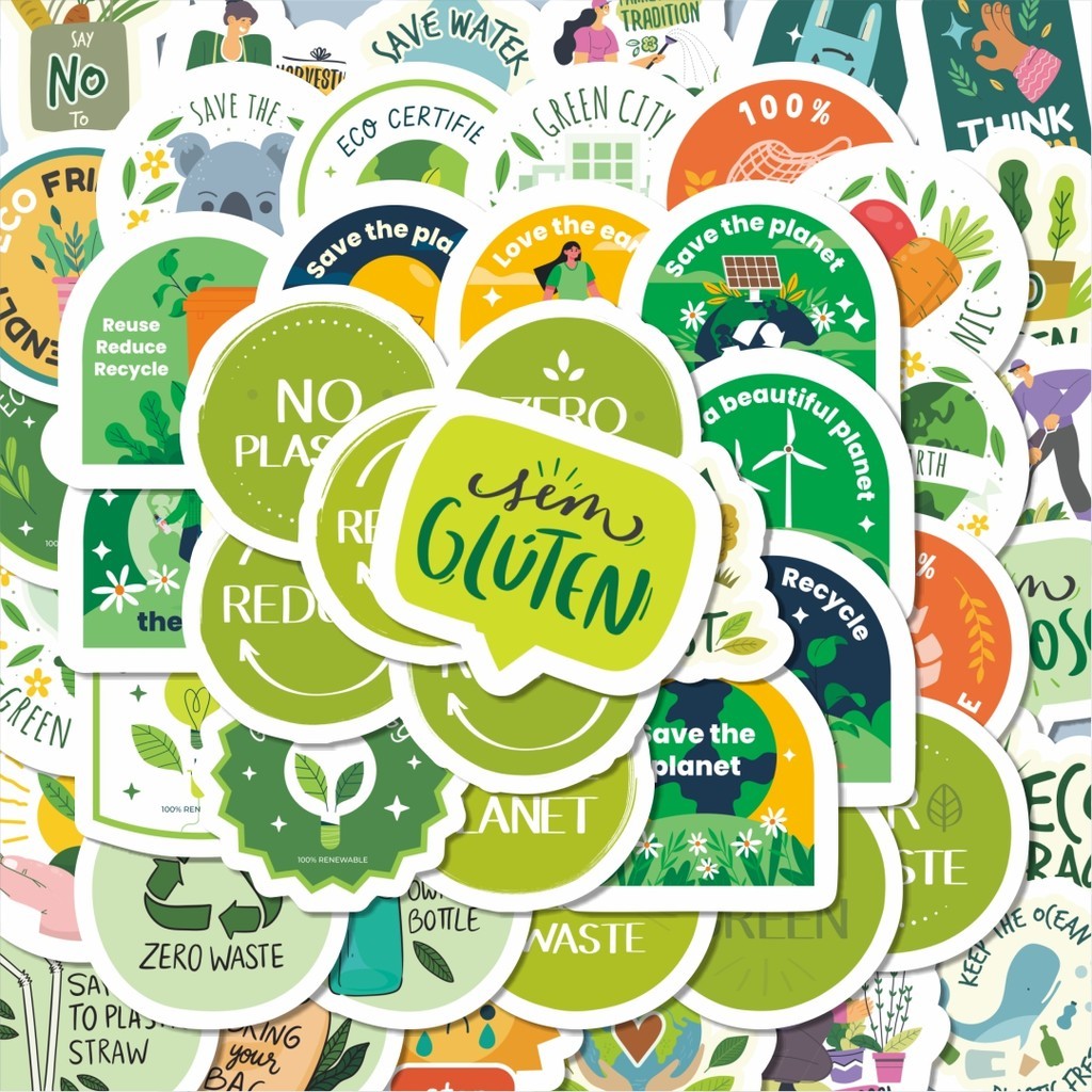 

100PCS Lucu Stiker Go Green Stiker Aesthetic Stiker Anti Air Stikers Berperekat Waterproof sticker decal buat Motor Helm Buku Journal Koper Casing HP Laptop Botol Minum Hadiah anak