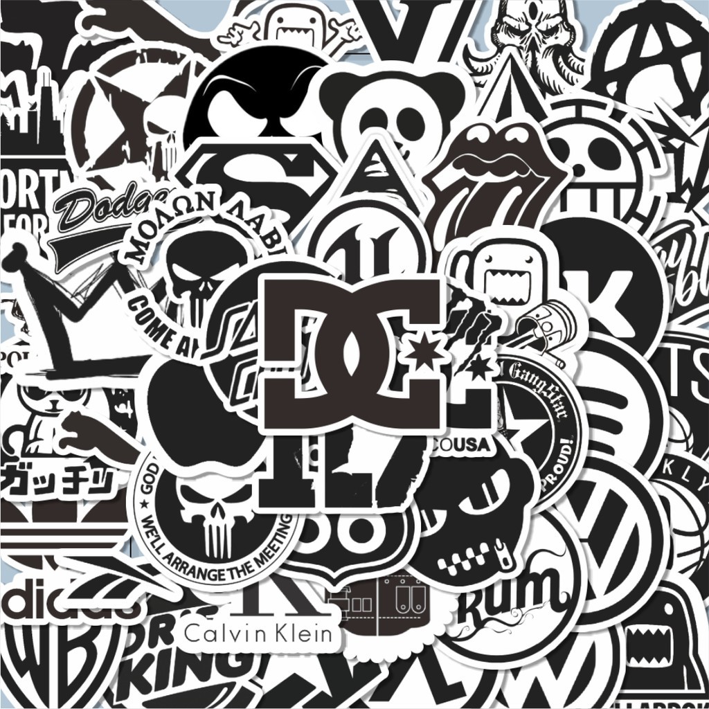 

Terbaru! 50 pcs Stiker Random Logo Brand Black & White Versi 4 Dekorasi Lucu Kreatif untuk Notebook, Skateboard, HP