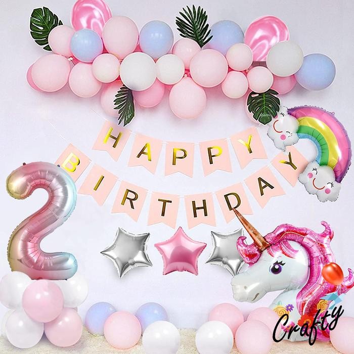 [PAKET] Dekorasi Balon Ulangtahun PINK CHAIN UNICORN ANGKA Hiasan Ultah Anak Perempuan - Angka 1