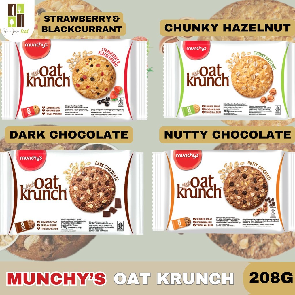 

Munchy's Oat Krunch Dark Chocolate 208g / Chunky Hazelnut 208g / Nutty Chocolate 208g / Oat Krunch Strawberry&Blackcurrant 208g