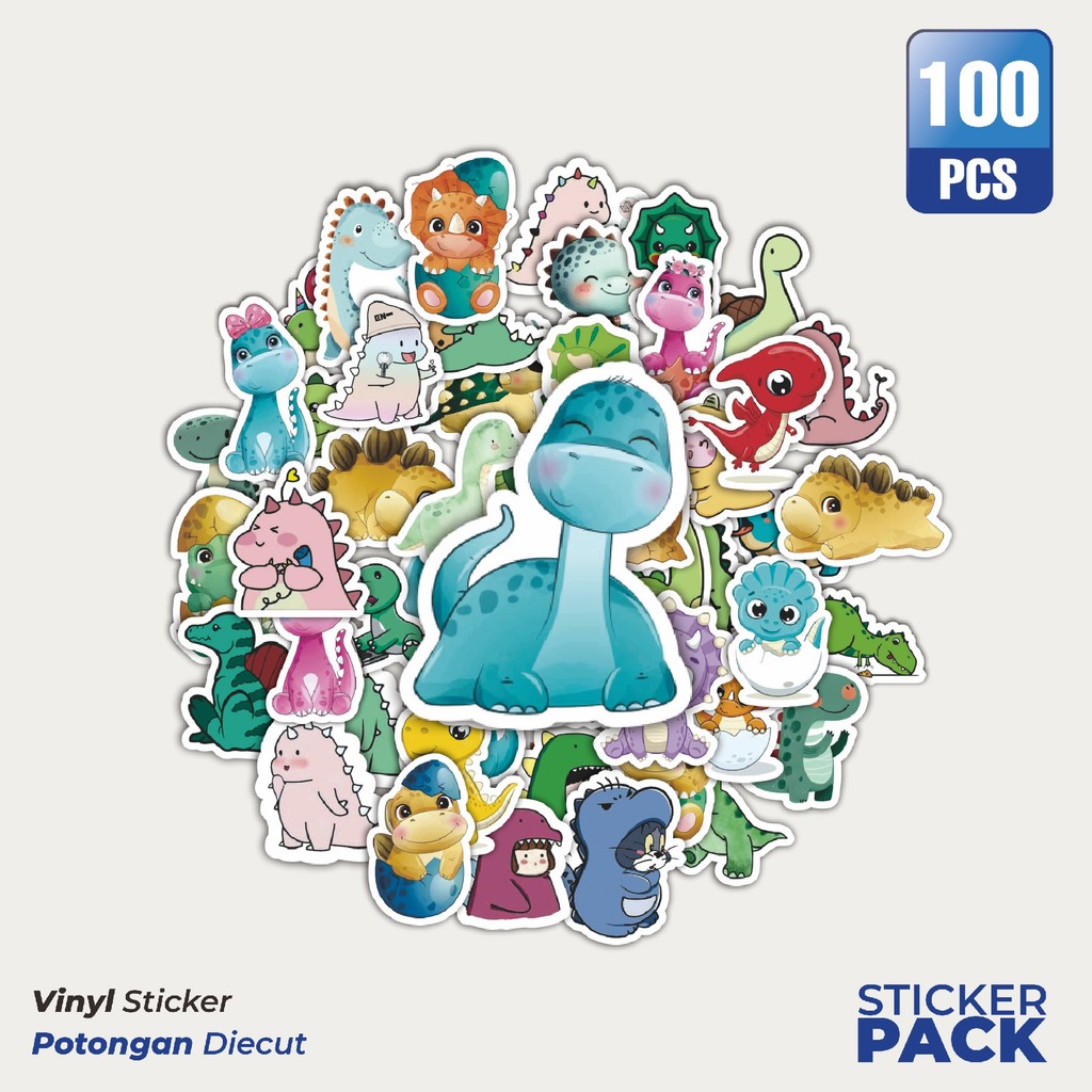 

MURAH 100 PCS Stiker Baby Dinosaur [Bayi Dinosaurus] Waterproof Aesthetic- Untuk Laptop, Motor, dan Helm - Paper Stationery Pack