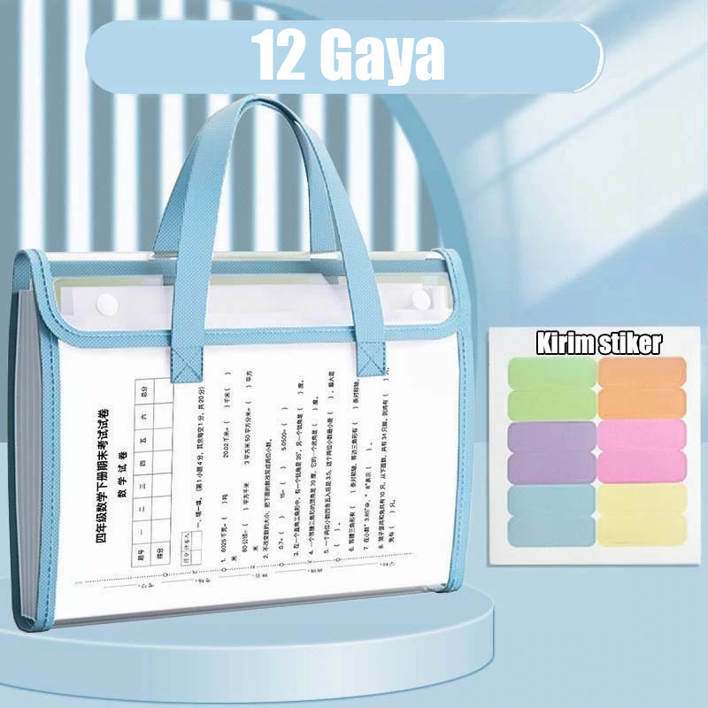 

【New Arrivals】Transparan File Folder A4 12 Sekat Document Bag Tas Folder Portabel Jaring Penyimpanan Kertas File Holder Lucu