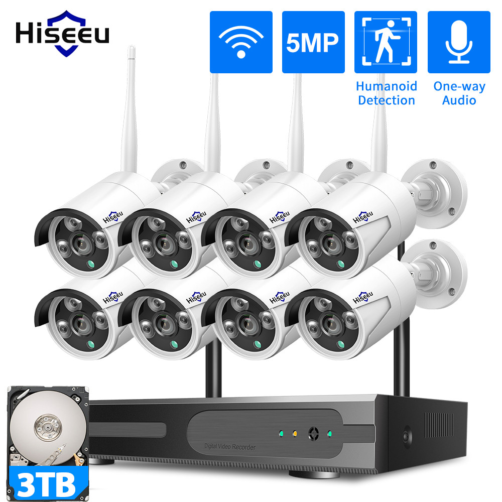 Hiseeu 5MP WiFi CCTV Camera Security System IR Night Vision Bullet Camera Set 10  NVR Wireless CCTV 