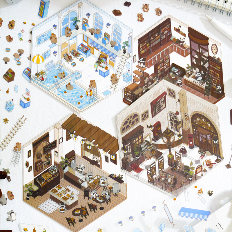 

Mr. Paper, 2pcs/pack, PET Sticker Pack, Scrapbook Decoration Material, Bakery, Bookstore, Station Landscaping Sticker