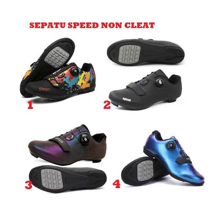 SEPATU SEPEDA SPEED GALAXY NON CLEAT MTB Roadbike lipat TIEBAO UPLINE - 1 HITAM BERCAK, 37