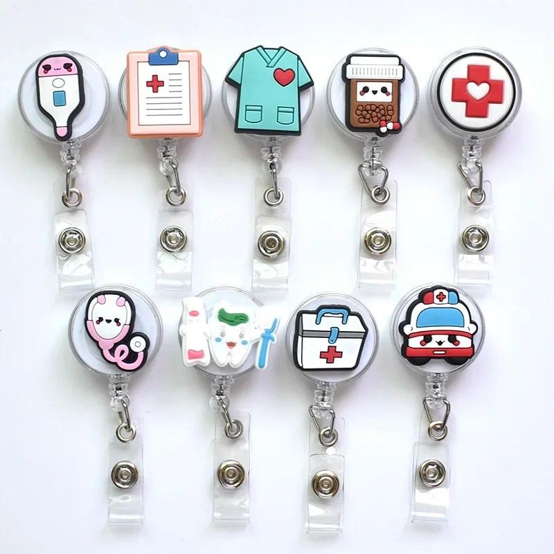 

2022 New Design 1 Piece High Quality Silicone Retractable Hospital Nurse Badge Holder Reel Cute Cartoon ID Card Holder Keychains