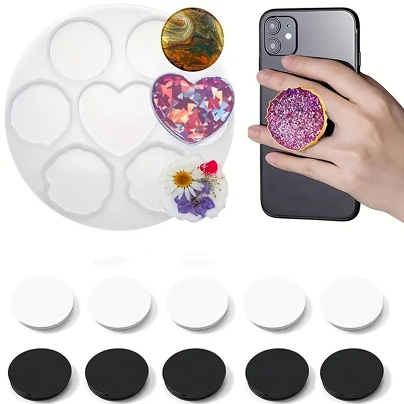 

Phone Grip Epoxy Resin Casting Kit Mix Shapes Silicone Molds With 10 Stand Bases DIY Holder Socket Art Craft Keychain Jewelry Pe