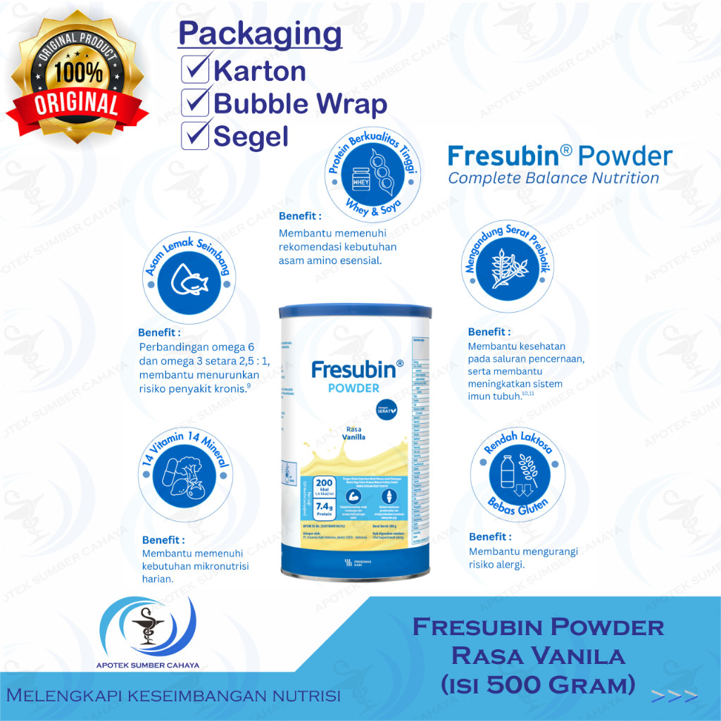 

New FRESUBIN POWDER RASA VANILA (isi 500 Gram)Premium