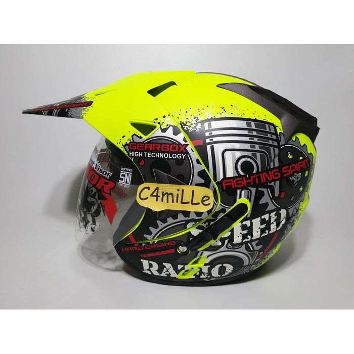 HELM JPR SPEED RATIO YELLOW FLUO DOFF DOUBLE VISOR SUPERMOTO CROSS