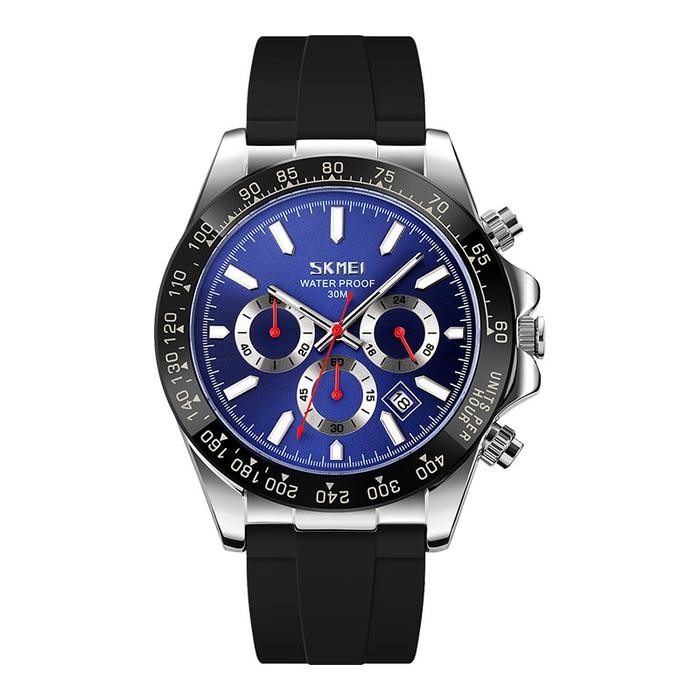 Jam Tangan Pria SKMEI 9275SIBU Men Chronograph Blue Dial Black Rubber Strap