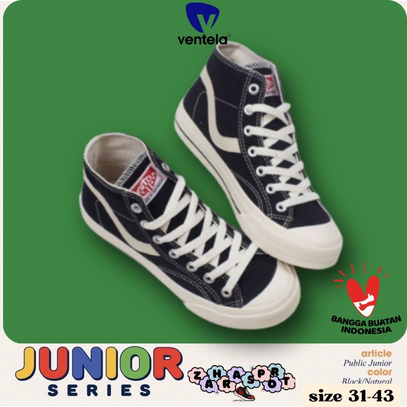 NEROSHOP Sepatu Ventela High Boot Sepatu Sekolah Anak Hitam Putih Tinggi Premium Quality