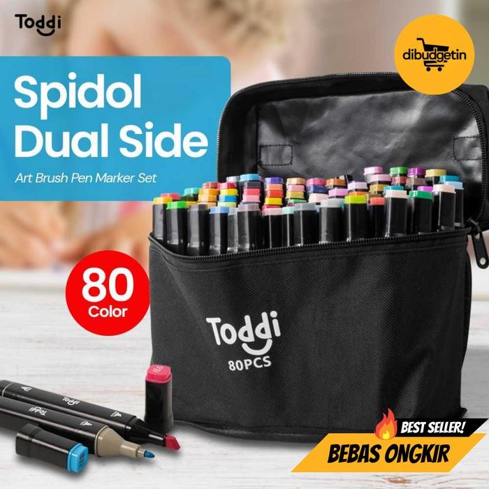 

Toddi Spidol Dual Side Fine Art Brush Pen Art Marker Set 80 Color - HL270
