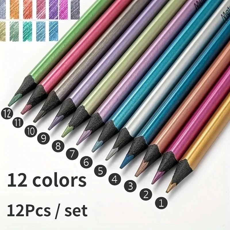 

12 Color Metallic Colored Pencils Drawing Sketching Set Painting Coloring Colour Pencils Profession Art Supplies For Artist