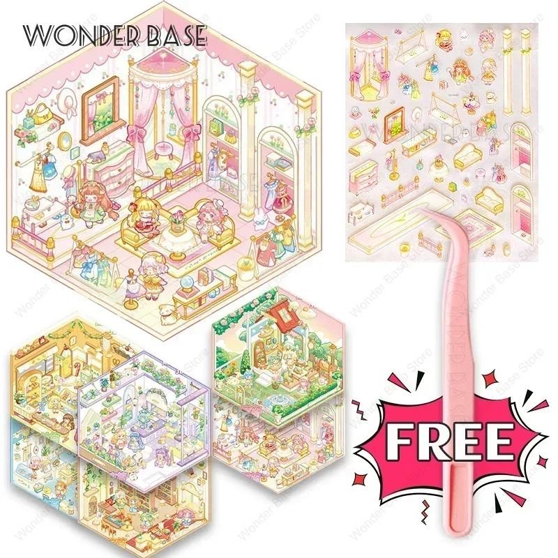 

DIY Cute Cartoon Girl Mini World Landscape Sticker Pocket 3D Cabin Scene Stacking Pasting Birthday Gift for Kid Child