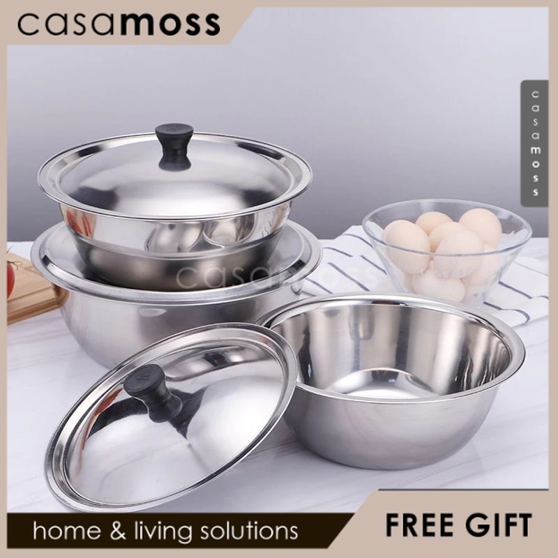 Mangkok Baskom Wadah Kobokan Stainless Dengan Tutup Waskom Enamel Bunga Tahan Karat Baskom Tutup 【CA