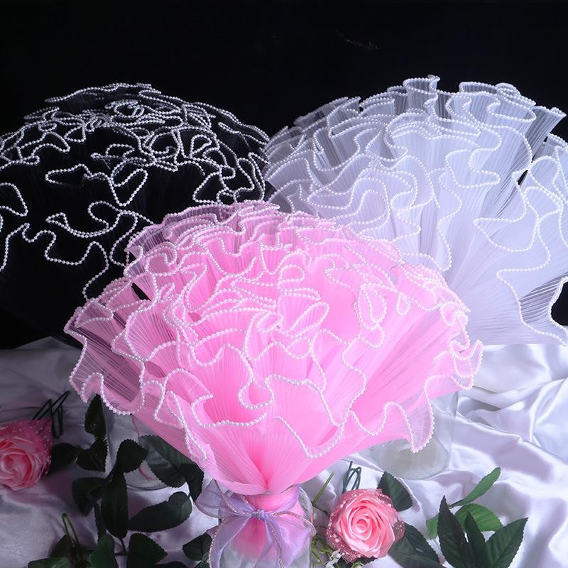 

28cmx4yard Flower Wrapping Paper Pearl Wave Yarn Flower Packaging Lace Mesh Florist Handmade Bouquet Gift Packaging Supply Decor