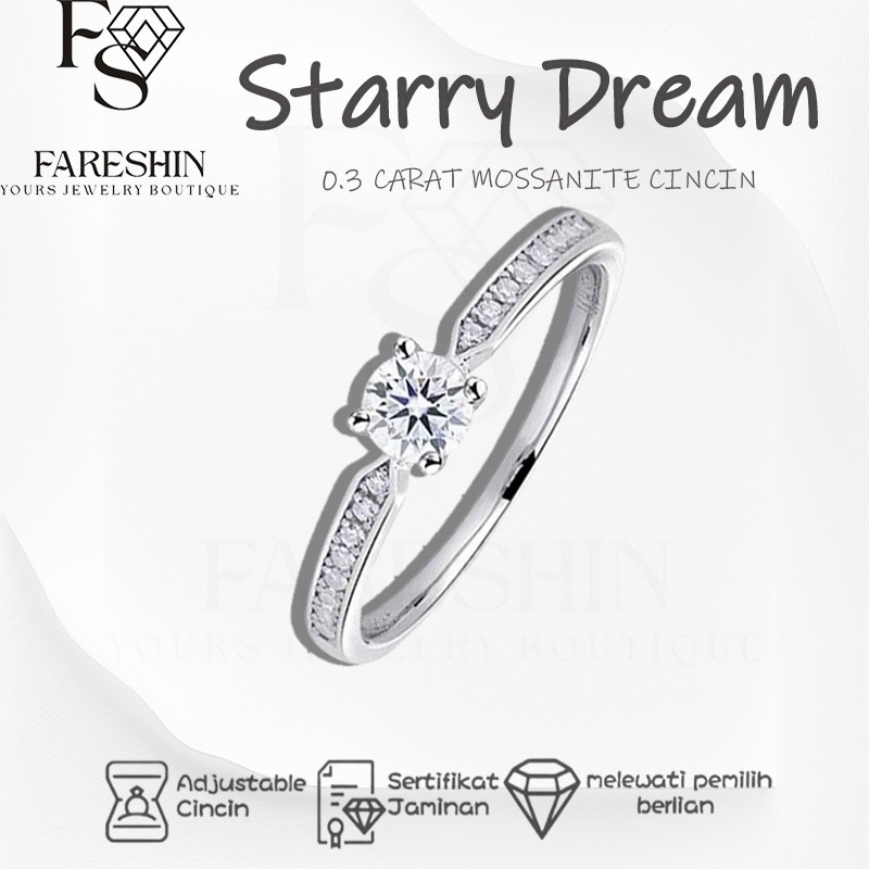 Fareshin Cincin Berlian Wanita Moissanite GRA Starry Dream Ring 0.3 Carat