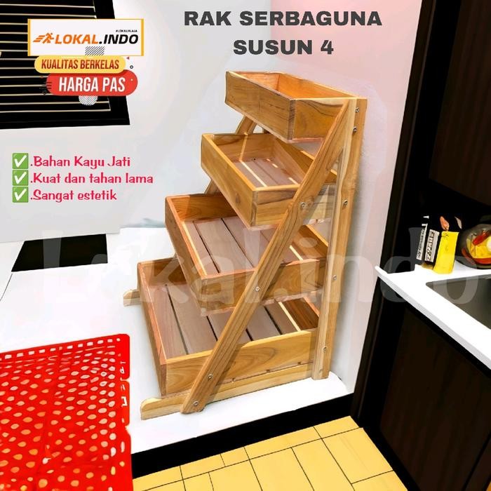 NEW PRODUK (LOKAL) RAK BAWANG SUSUN 4/ RAK SERBAGUNA KAYU JATI/ RAK DAPUR - 3 Susun, Kayu mahoni TER