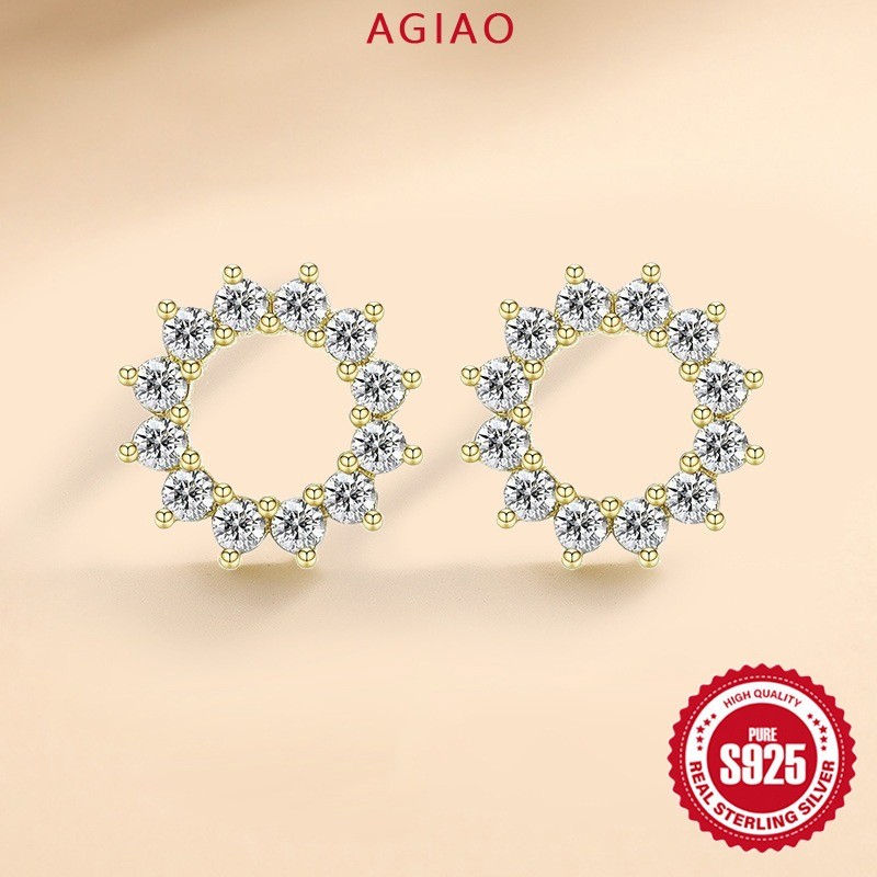 AGIAO Anting Bunga Matahari Wanita Gaya Korea Anting Zircon Emas Yang Indah