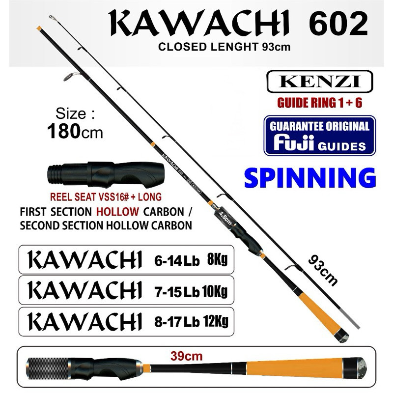 JORAN KENZI KAWACHI 602 Fuji Guides Hollow Carbon Spinning Casting 6-14lbs 7-15lbs 8-17lbs HX