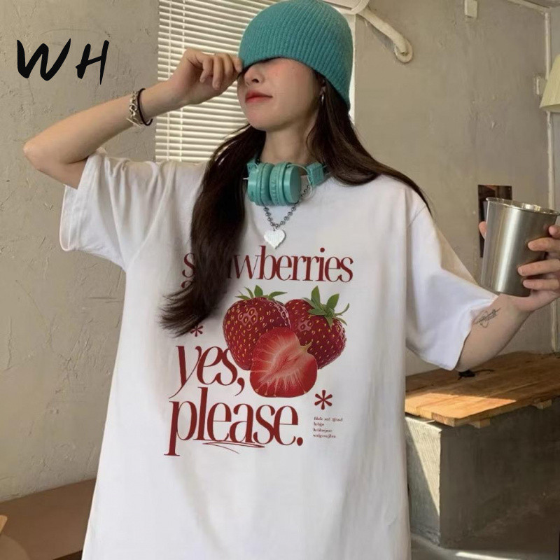 WH KAOS WANITA OVERSIZE STRAWBERRY YESS//FASHION KOREA//BISA COD