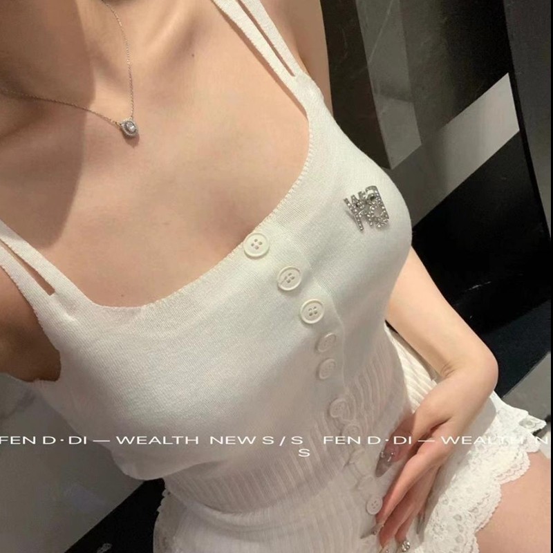 Rajut Full Kancing Lengan Tali dengan Pin Bros untuk Wanita Dewasa Import Blouse Knit Korean Top Kao