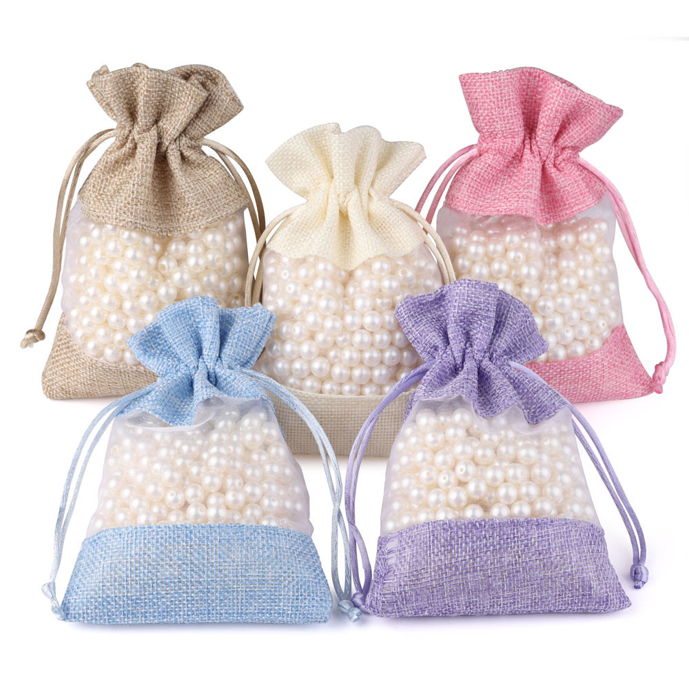 

5/10pcs/lot Drawstring Organza Bag Natural Burlap Gift Pouch Combination Flax Jewelry Packaging Wedding Party Candy Bags