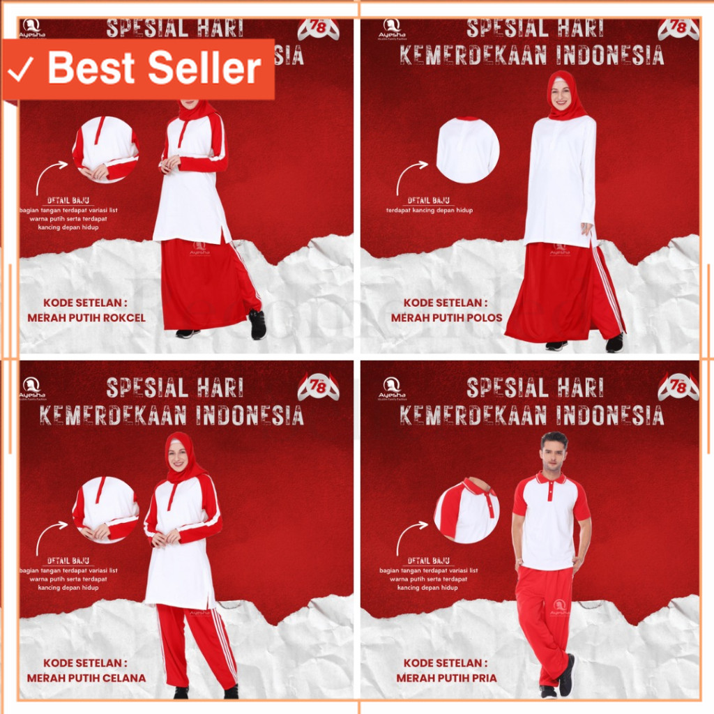 Baju Olahraga Merah Putih Kekinian / Baju Olahraga Wanita Muslimah dan Pria Merah Putih Spesial Agus