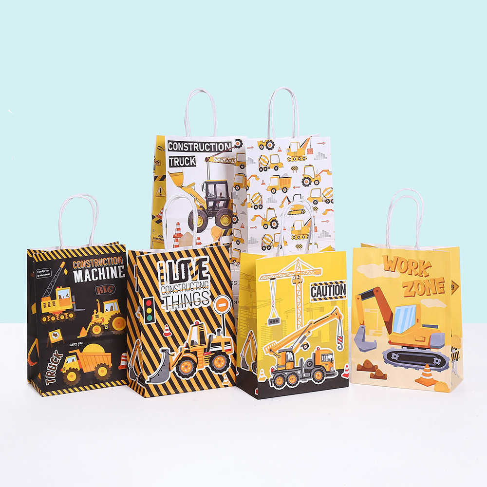 

6Pcs Engineering Vehicle Theme Paper Gifts Packing Bag Excavator Candy Cookie Bags for Kids Boy Birthday Baby Shower Party Decor