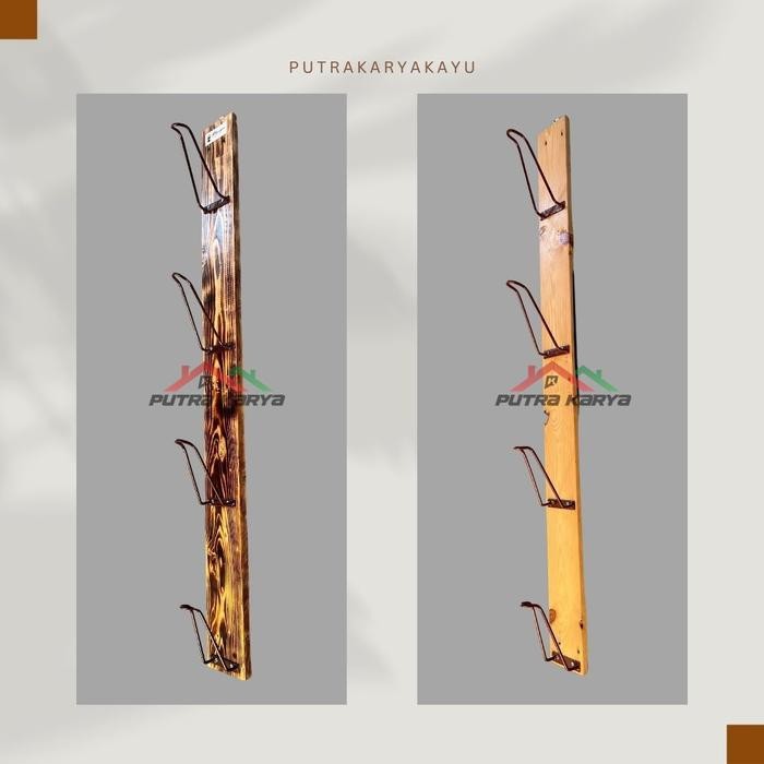 Rak Helm Vertical Kayu Jati Belanda / Gantungan Helm / Rak Gantung Helm Kayu Jati Belanda / Besi - 3