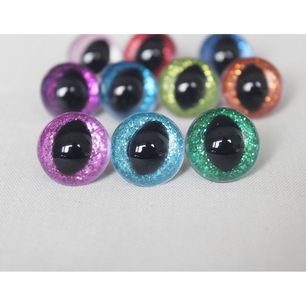 

20pcs/lot 10mm 12mm 13 14 15 16 18 24mm 30mm plastic glitter clear safety toy cat eyes + glitter +hand washer--color option