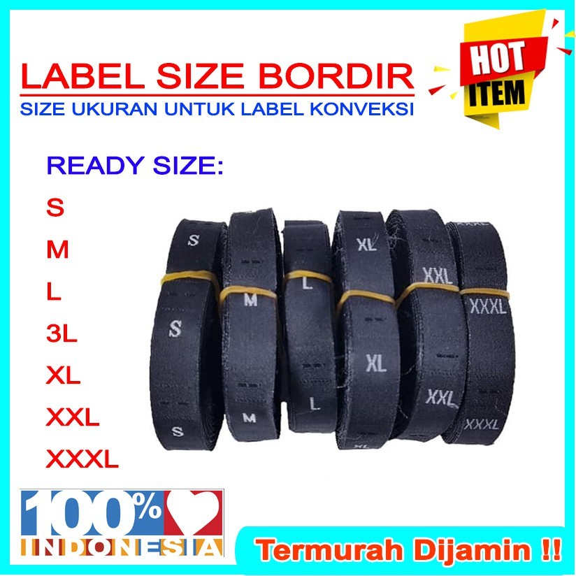 

[Min 5] LABEL SIZE BORDIR HITAM PUTIH 500 PCS UKURAN S, M, L, XL, XXL