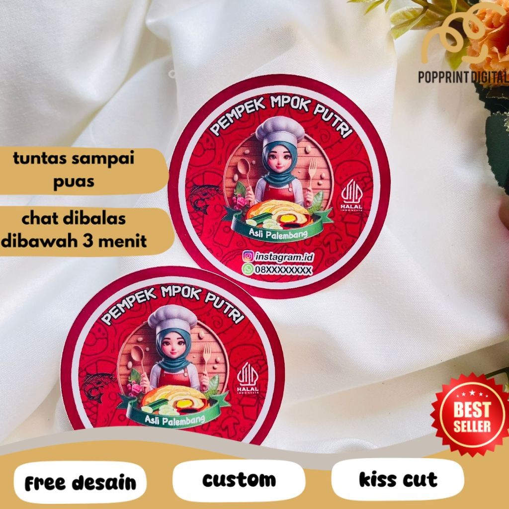 

PpD Sticker Chromo Bulat Pempek Label Makanan Packaging Stiker Produk Khas Palembang Custom Nama 2-4