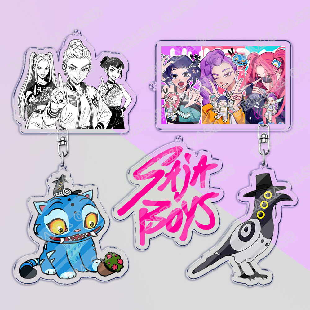 

Cartoon Huntrix Saja Boys Acrylic Keychains Ring Double-Sided Key Chain Jewelry K-Pop Demon Hunters Fan Love Gifts