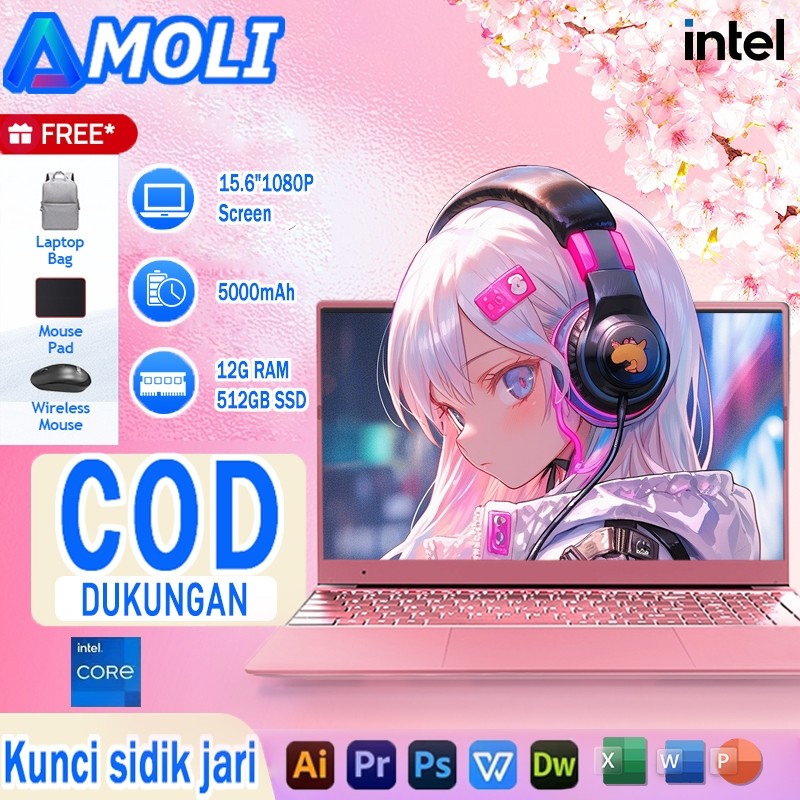 AMOLI 【Garansi 1 tahun】Laptop  15.6 '' RAM12+512GB SSD Laptop Baru Asli 15.6 Inch intel J4125 IPS Di