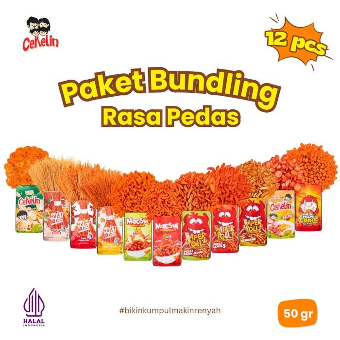 

SALE CEKELIN Cemilan Paket Bundling 12pcs Makaroni Mie Lidi Basreng Keripik Tempe Pilus Kerupuk Seblak Pedas Asin Cemilan Murah Gratis Ongkir - 12 Rasa PedasTERLARIS