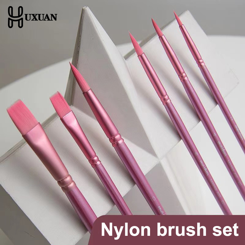 

4/6 pcs Watercolor Brush Pointed Round Flat Head Soft Hair Beginner's Art Student Hand Drawn Watercolor Nylon Painting Material