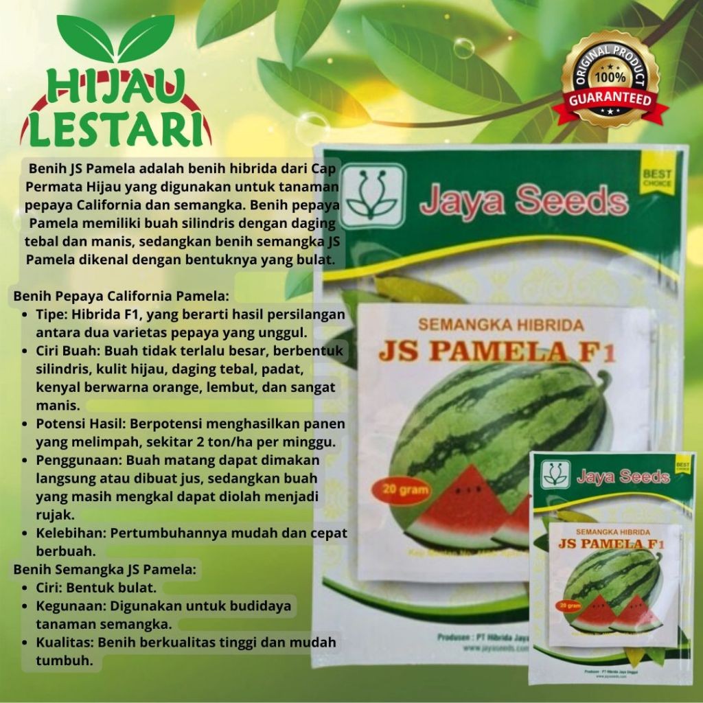 

NEW JS PAMELA F1 20gr - Benih biji bibit semangka hibrida merah manis segar - JAYA SEEDS