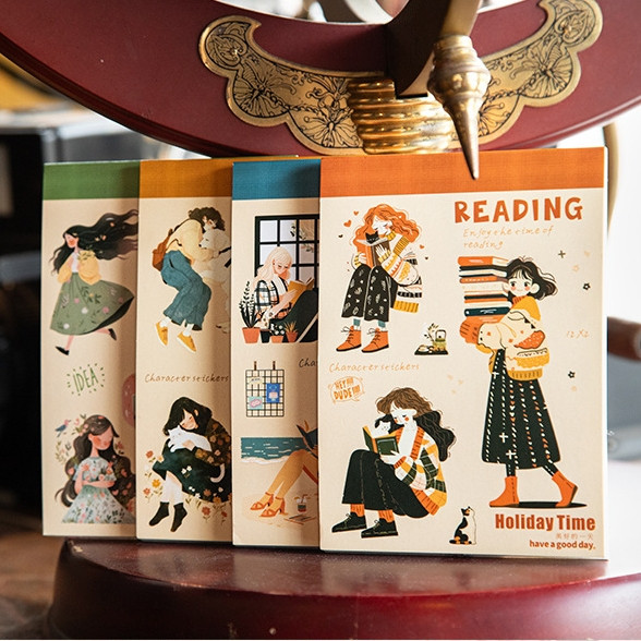 

[Gongjin] Sticker Book Holiday Time Stiker Buku Ilustasi Girl Cewek Kerja Istirahat Hewan