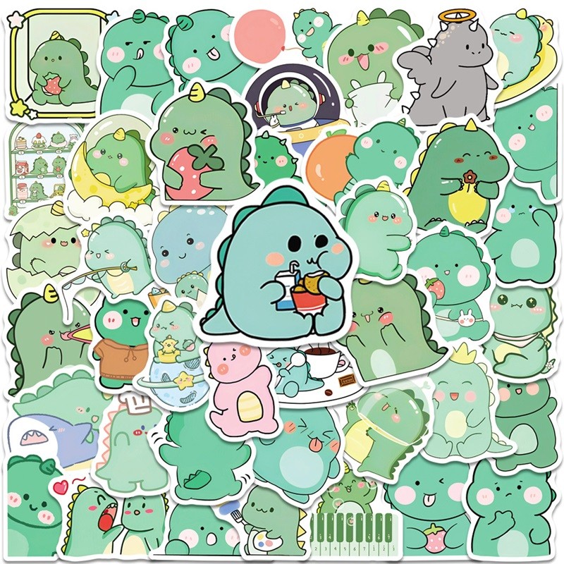 

10/30/50PCS Kawaii Green Dinosaur PVC Sticker Aesthetic Korean Children's Decoration Scrapbooking Stationery School Supplies