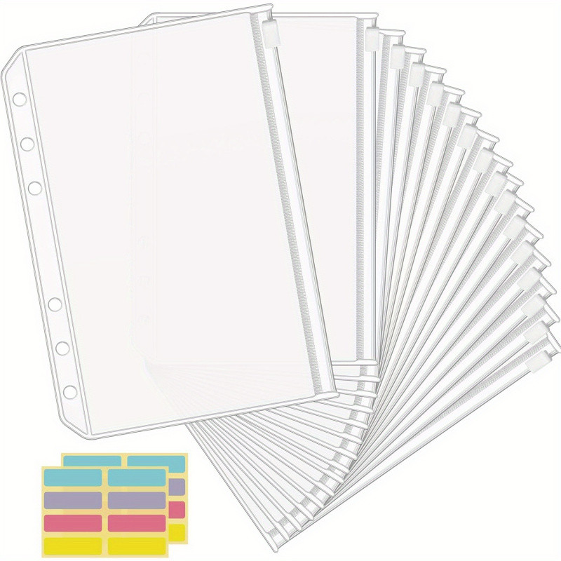 

12 Pcs Clear PVC Zippered Binder Pocket, A5/A6 Size, File Storage with Tabs - Durable and Versatile Organizer Accessory