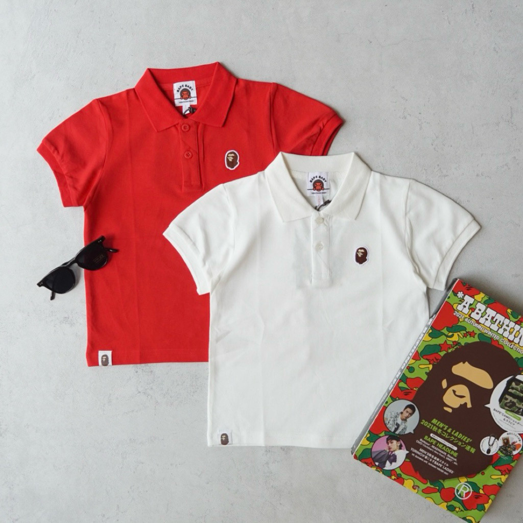 ALPI.YAH BAPE Kids Basic Polo Tee | 3-8y | white red | pakaian baju kaos polo smart casual anak laki