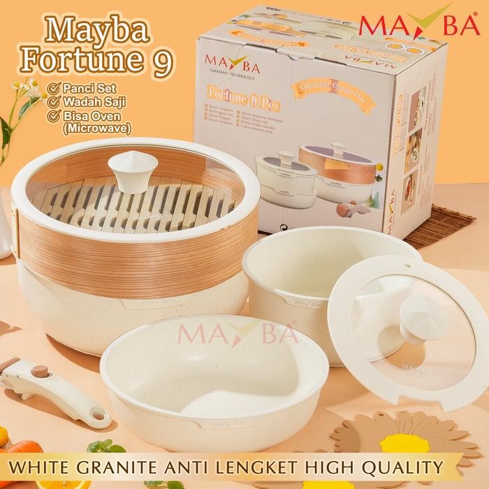 PANCI COOKWARE SET FORTUNE 9 PCS MAYBA + STEAMER handle lepas MAYBA
