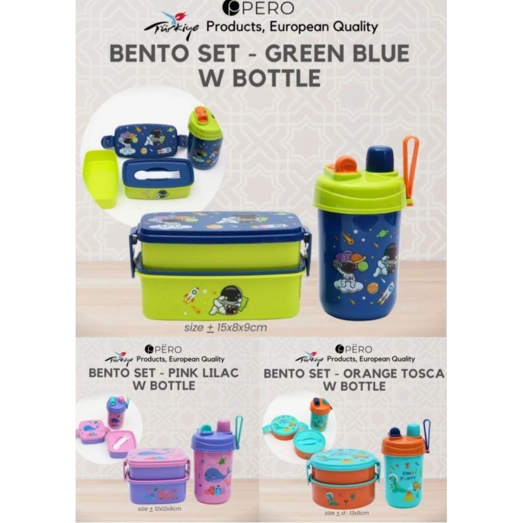 Lunch Box Set Anak PAUD TK SD / PERO BENTO SET / Kotak Bekal Anak / Set Kotak Makan botol Minum Anak