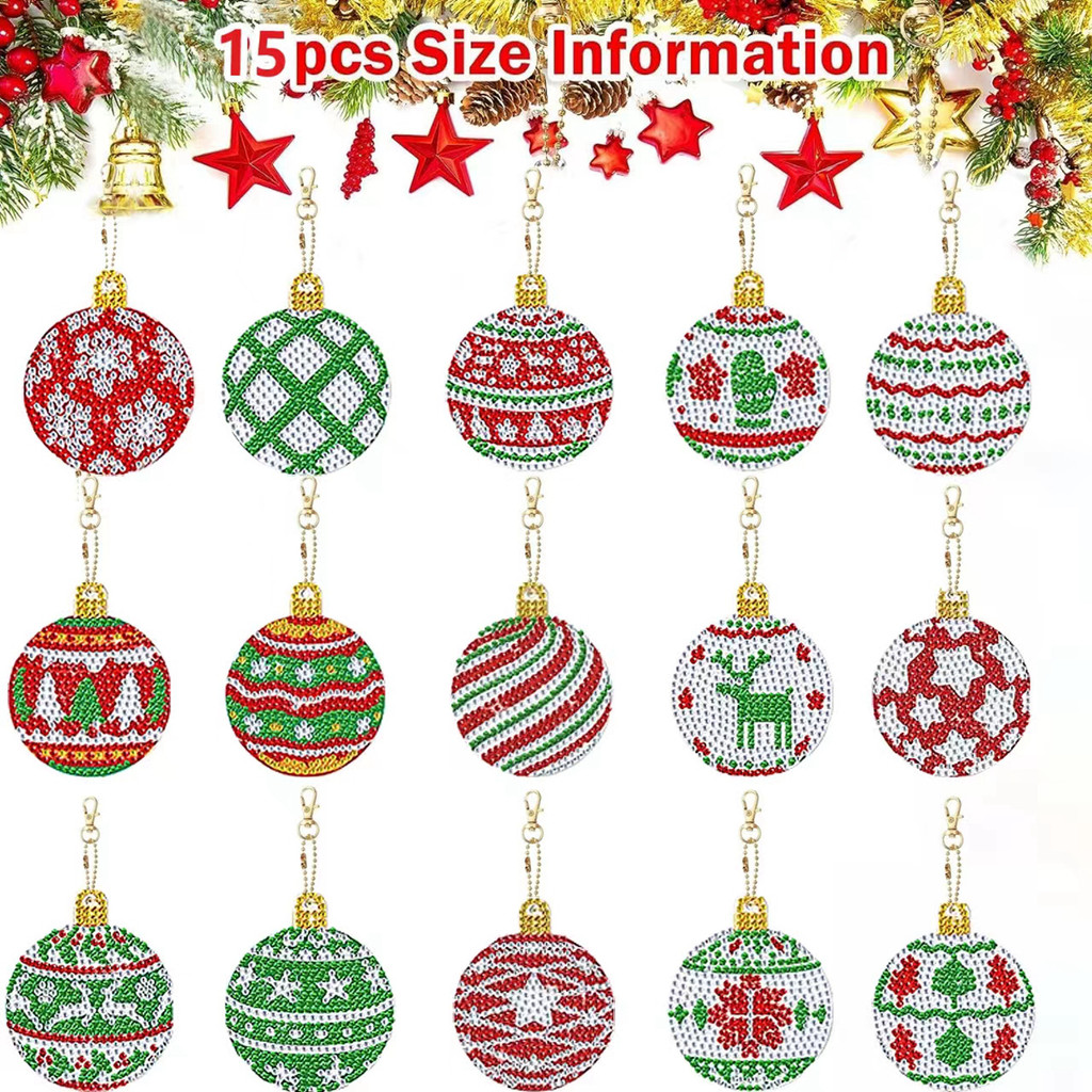 

15pcs/Set DIY Diamond Painting Ball Ornaments Double Sided Crystal Rhinestones Diamond Art Keychains